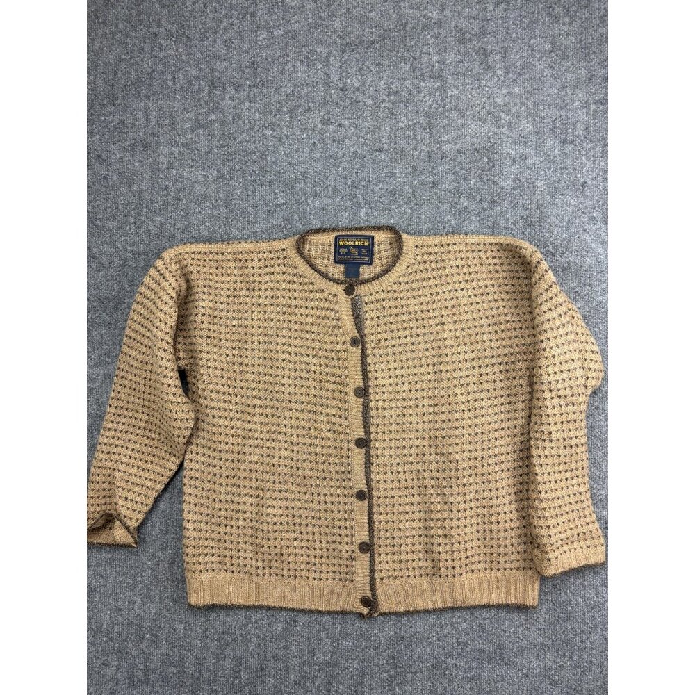 Vintage Woolrich Sweater‎ Cardigan Womens Medium Beige 100% Wool Geometric 80s
